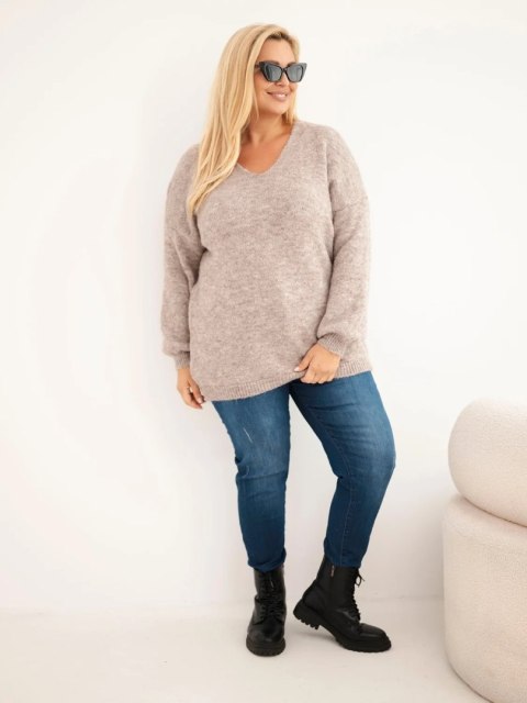 Sweter damski Plus Size z wełną z dekoltem V fango