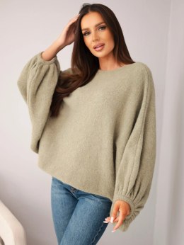 Sweter damski z dodatkiem alpaki oversize jasne khaki
