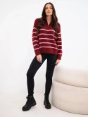 Sweter damski z dodatkiem alpaki z zamkiem bordowy