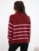 Sweter damski z dodatkiem alpaki z zamkiem bordowy