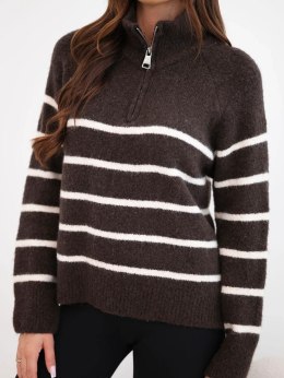 Sweter damski z dodatkiem alpaki z zamkiem brązowy