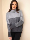 Sweter damski z dodatkiem wiskozy z golfem i zamkiem grafitowy