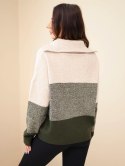 Sweter damski z dodatkiem wiskozy z golfem i zamkiem khaki