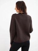 Sweter damski z ozdobnymi guzikami brązowy