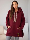 Bluza damska oversize z bawełny z kapturem i kieszenią bordowa