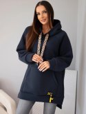 Bluza damska oversize z bawełny z kapturem i kieszenią granatowa