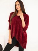 Sweter damski Plus Size z dekoltem V bordowy