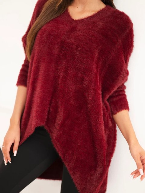 Sweter damski Plus Size z dekoltem V bordowy