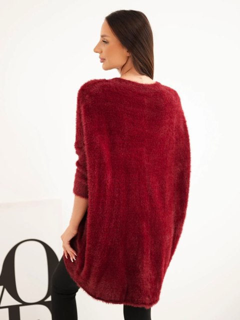 Sweter damski Plus Size z dekoltem V bordowy