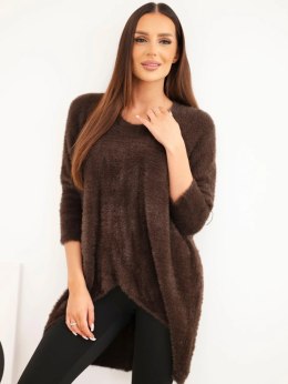 Sweter damski Plus Size z dekoltem V brązowy