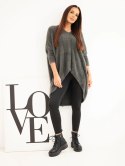Sweter damski Plus Size z dekoltem V grafitowy