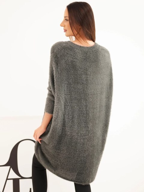Sweter damski Plus Size z dekoltem V grafitowy