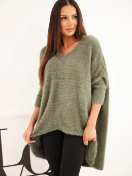 Sweter damski Plus Size z dekoltem V khaki