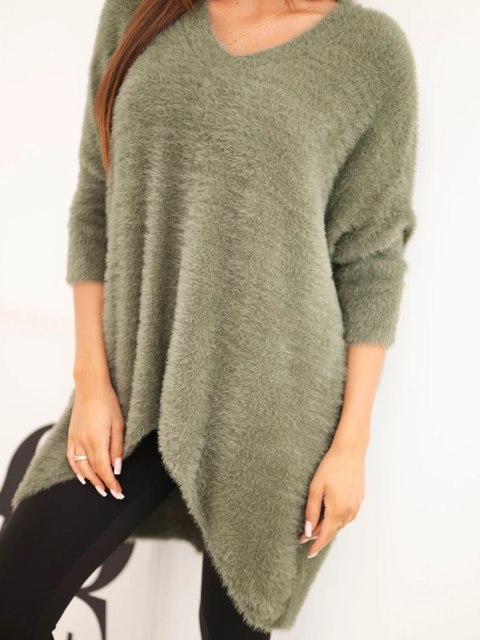 Sweter damski Plus Size z dekoltem V khaki