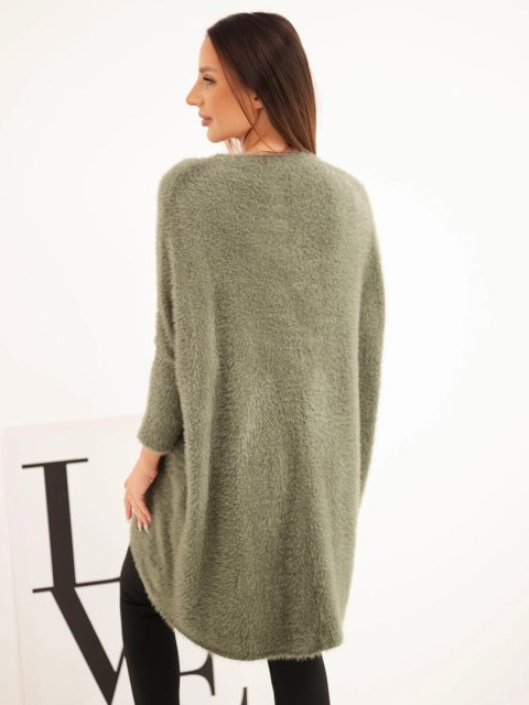 Sweter damski Plus Size z dekoltem V khaki