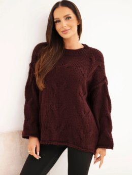 Sweter damski o luźnym fasonie bez zapięcia bordowy