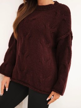 Sweter damski o luźnym fasonie bez zapięcia bordowy