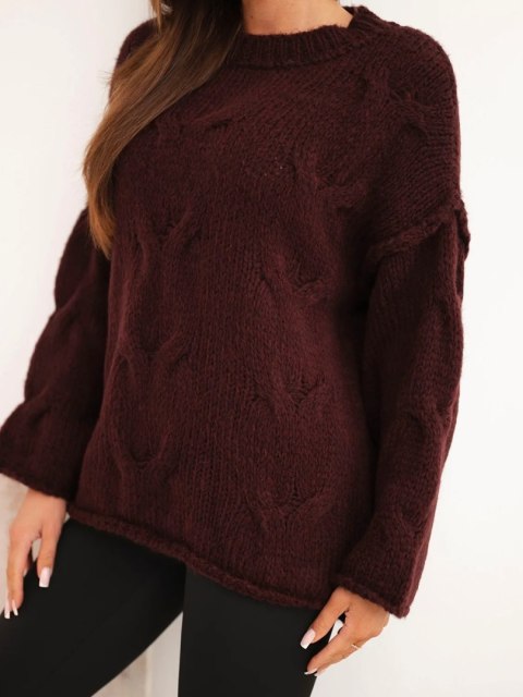 Sweter damski o luźnym fasonie bez zapięcia bordowy