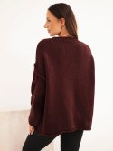 Sweter damski o luźnym fasonie bez zapięcia bordowy