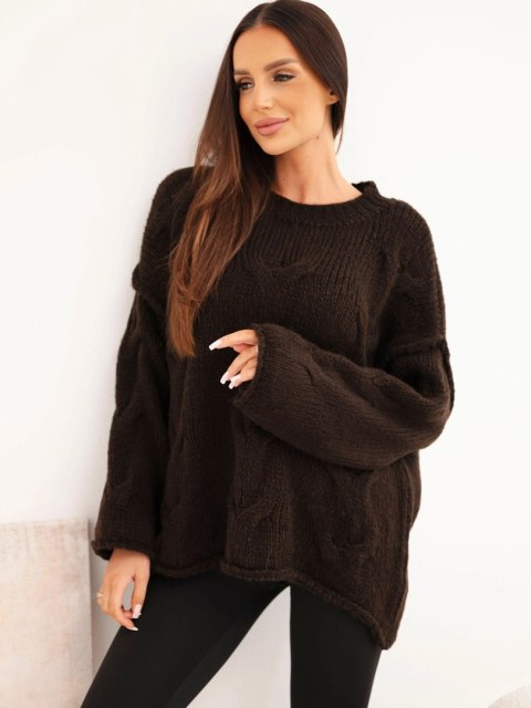 Sweter damski o luźnym fasonie bez zapięcia brązowy
