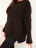 Sweter damski o luźnym fasonie bez zapięcia brązowy