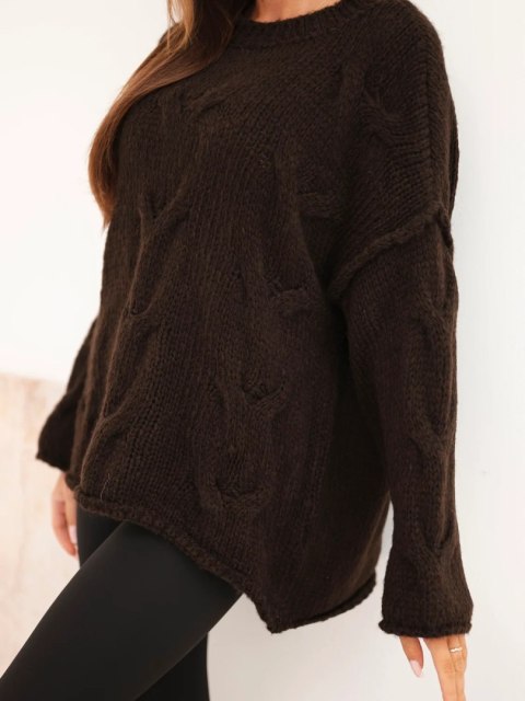Sweter damski o luźnym fasonie bez zapięcia brązowy