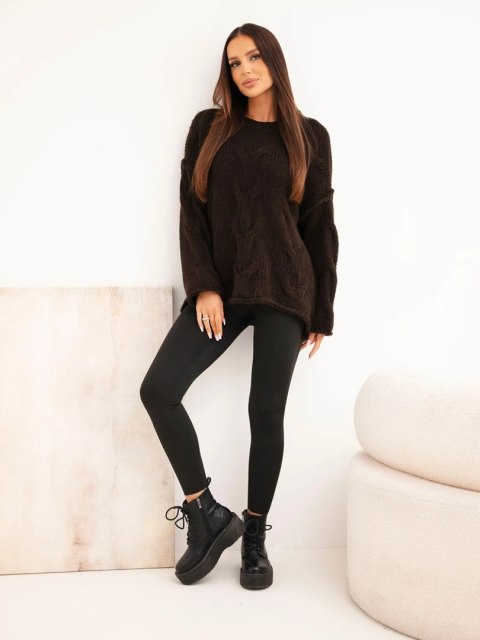 Sweter damski o luźnym fasonie bez zapięcia brązowy