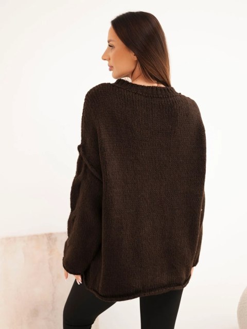Sweter damski o luźnym fasonie bez zapięcia brązowy