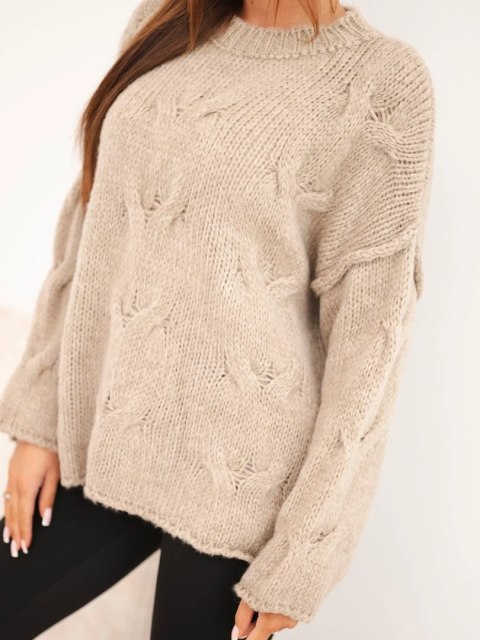 Sweter damski o luźnym fasonie bez zapięcia ciemny beżowy