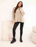 Sweter damski o luźnym fasonie bez zapięcia ciemny beżowy