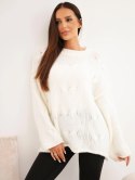 Sweter damski o luźnym fasonie bez zapięcia ecru