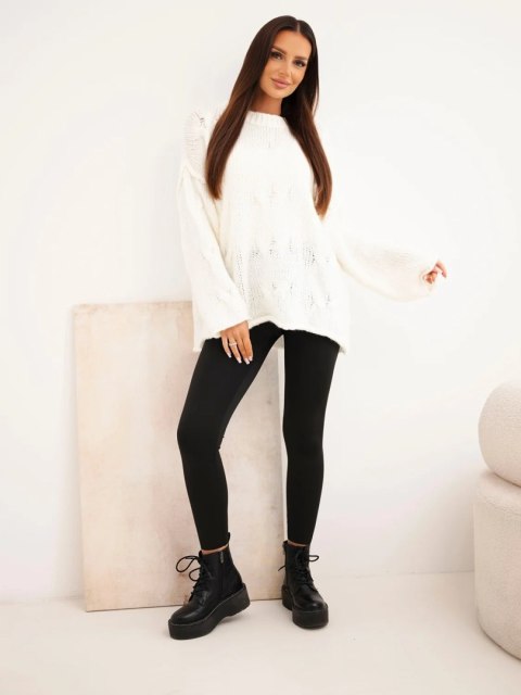Sweter damski o luźnym fasonie bez zapięcia ecru