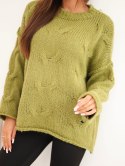 Sweter damski o luźnym fasonie bez zapięcia oliwkowy