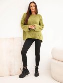 Sweter damski o luźnym fasonie bez zapięcia oliwkowy