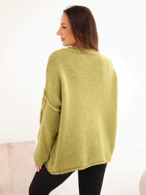 Sweter damski o luźnym fasonie bez zapięcia oliwkowy