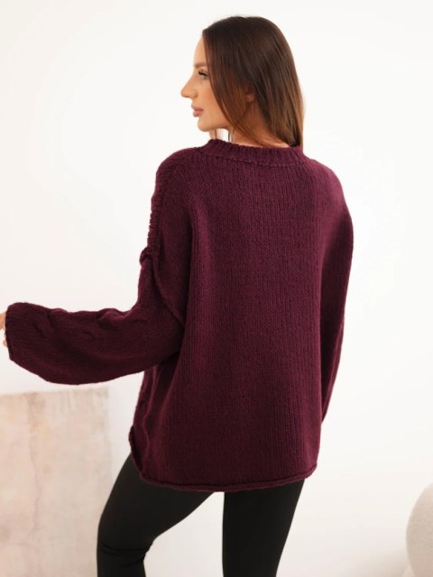 Sweter damski o luźnym fasonie bez zapięcia śliwkowy