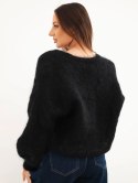 Sweter damski w 80% z kid moheru zapinany na guziki o luźnym kroju czarny