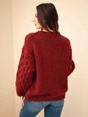 Sweter damski z ażurowymi rękawami bordowy