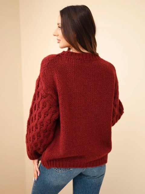 Sweter damski z ażurowymi rękawami bordowy