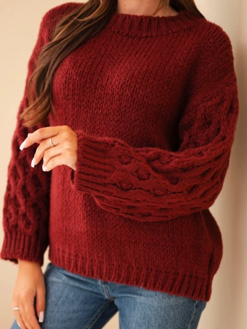 Sweter damski z ażurowymi rękawami bordowy