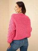 Sweter damski z ażurowymi rękawami różowy