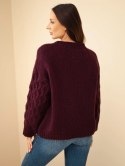 Sweter damski z ażurowymi rękawami śliwkowy