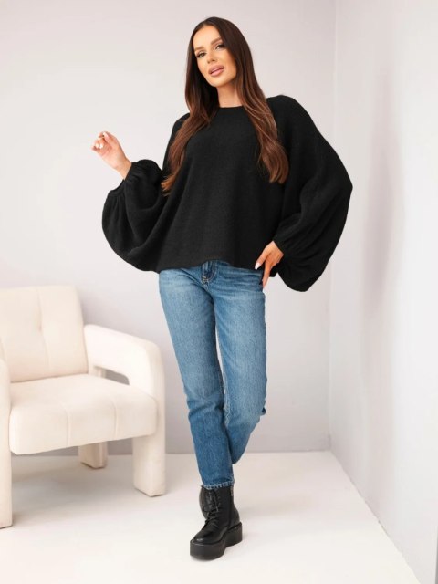 Sweter damski z dodatkiem alpaki oversize czarny