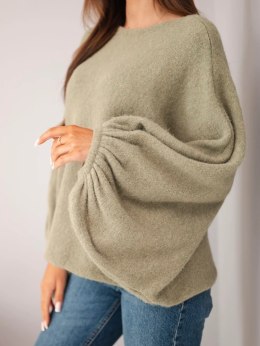 Sweter damski z dodatkiem alpaki oversize jasne khaki