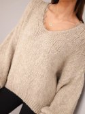 Sweter damski z dodatkiem wełny luźny fason beżowy