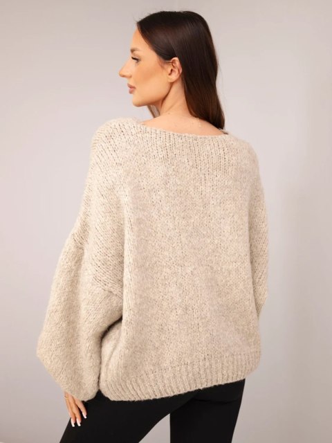 Sweter damski z dodatkiem wełny luźny fason beżowy