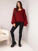 Sweter damski z dodatkiem wełny luźny fason bordowy