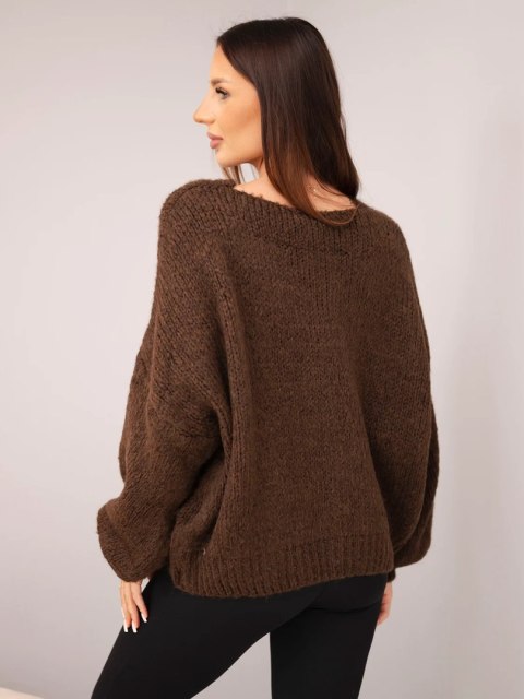 Sweter damski z dodatkiem wełny luźny fason brązowy