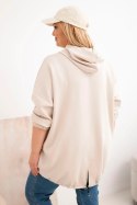 Bluza damska Plus Size masełko z kapturem i nadrukiem beżowa