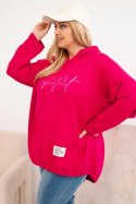 Bluza damska Plus Size masełko z kapturem i nadrukiem fuksja